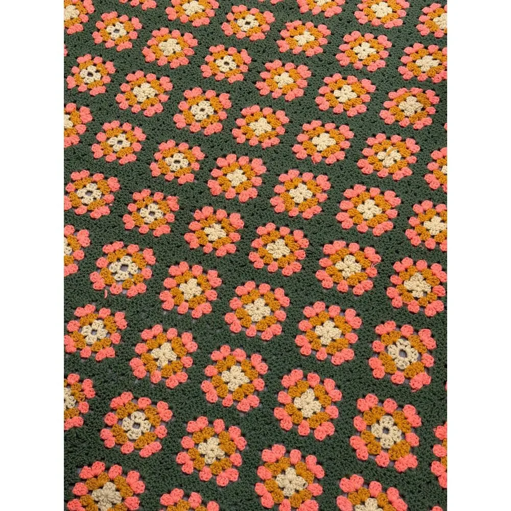 Vintage retro granny square afghan straight from the 70’s green orange